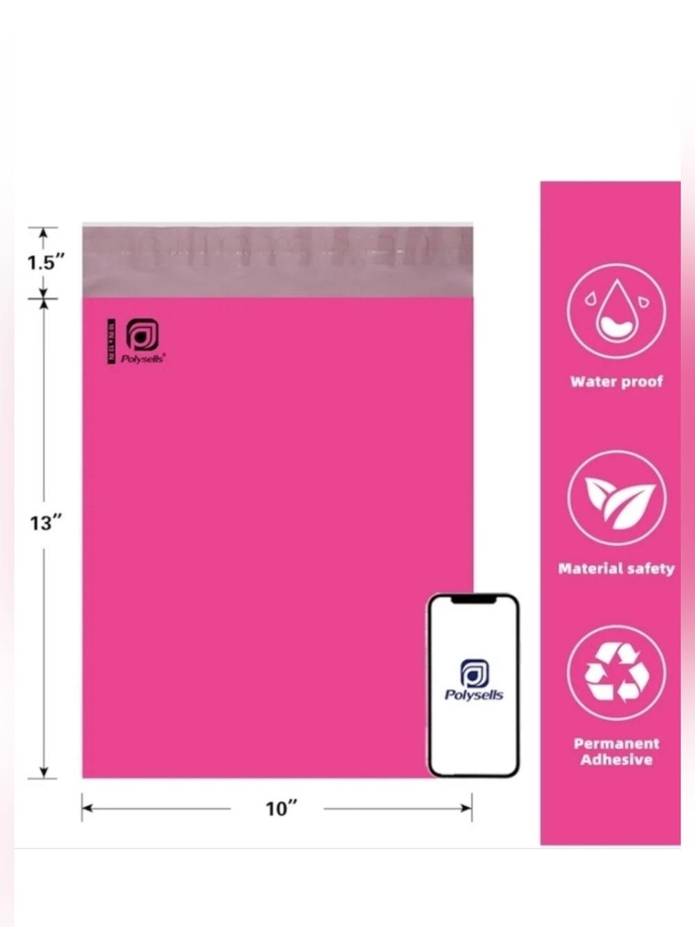 Polysells Pink 10x13 Poly Mailers - 10 count